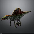 3D Animated Spinosaurus Dinosaur Character With Colorful Red Yellow Sail And Green Body