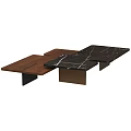 Modern Modular Coffee Table With Black Marble Top And Wooden Base Layers 3d model