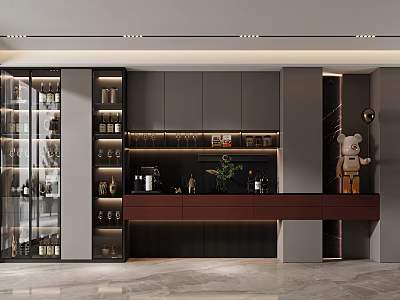 Modern Wine Cabinet Interior Design With Glass Doors And Storage For Wine Bottles And Glasses 3d model