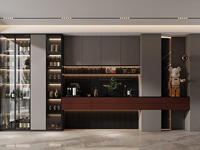 Modern Wine Cabinet Interior Design With Glass Doors And Storage For Wine Bottles And Glasses 3d model