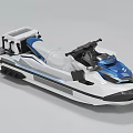 Blue And White Jet Ski With Comfortable Seats Control Panel And Storage