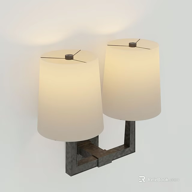 Modern Wall Mounted Lamps With White Cylindrical Shades And Dark Geometric Base Design 3d model 