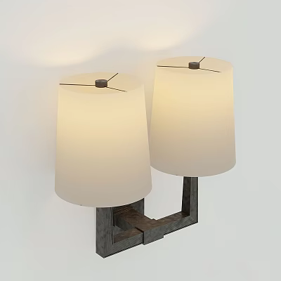 Modern Wall Mounted Lamps With White Cylindrical Shades And Dark Geometric Base Design 3d model