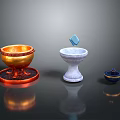 Decorative Household Items Orange Bowl Red Base White Mortar Blue Cube Dark Blue Jar Gold Trim