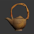Handcrafted Teapot With Orange Woven Handle And Textured Brown Body