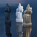Exquisite Deity Sculptures in Gold White Black with Traditional Attire and Handheld Objects