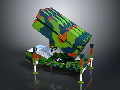 Military Weapon System With Camouflage Pattern Tilted Launcher And Support Structure 3d model