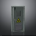 Green Metal Safety Door With Number 7 Small Window Radioactive Warning Sign And Vent
