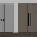 Modern Double Doors Light Gray Natural Wood Metal Handles White Walls Wooden Flooring