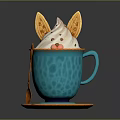 Whipped Cream Topped Dessert In Blue Decorative Cup With Rabbit Ear Cookies