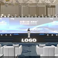 Modern Banquet Hall Interior with Stage Large Screen Lighting And Seats 3d model