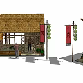 Various Traditional Garden Ornaments Including Water Wheels Windmills And Wooden Pavilions