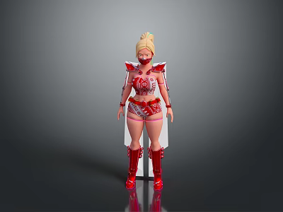 3D Female Character Model With Blonde Hair Red Outfit Decorative Wings And Boots 3d model