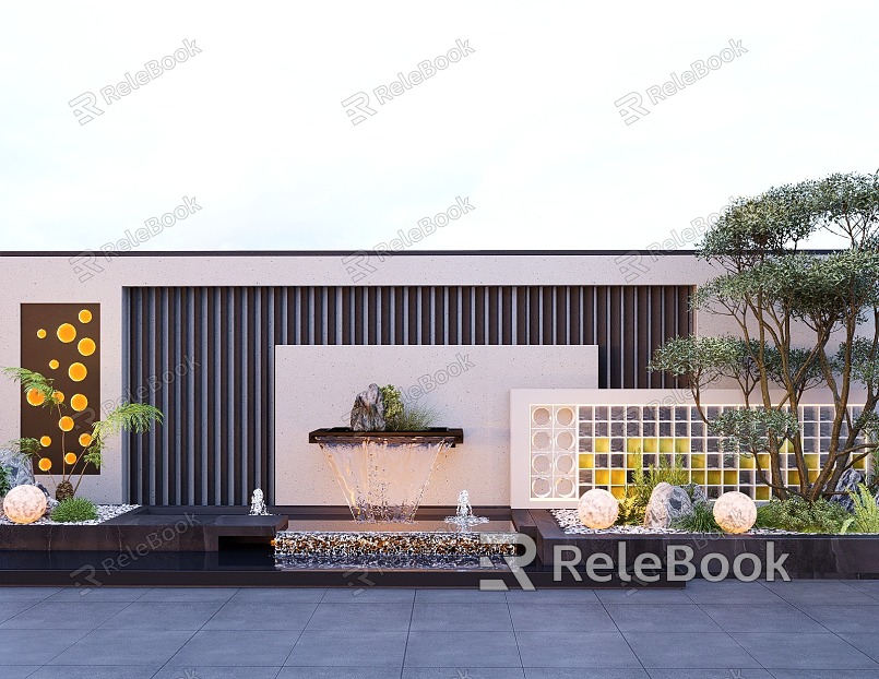 Modern courtyard stacked water view wall landscape flowing water view wall landscape wall model