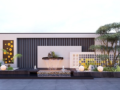 Modern courtyard stacked water view wall landscape flowing water view wall landscape wall model