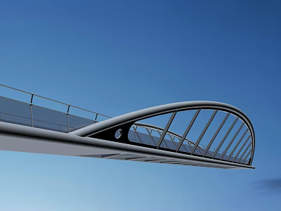 Modern Curved Bridge Design With Glass Railings Under Blue Sky 3d model