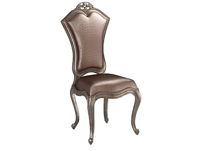 Elegant European Style Dining Chair With Carved Backrest Brown Leather Seat And Metal Legs 3d model