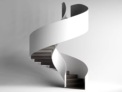 Elegant Modern Spiral Staircase Design With White Handrail And Black Steps 3d model