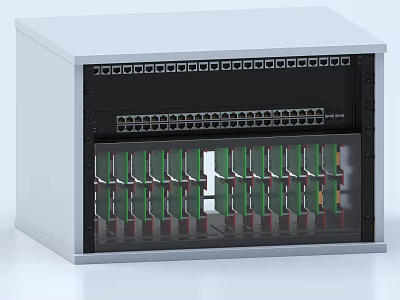 Industrial Equipment Cabinet Featuring Green Modules And Multiple Front Interface Slots 3d model