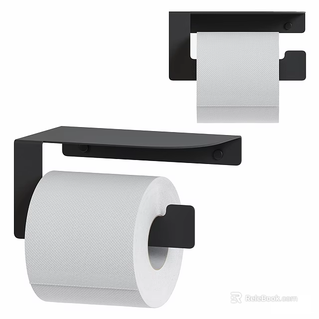 Black Wall Mounted Toilet Paper Holder Bathroom Accessory With Tissue Roll 3d model 