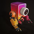 Colorful Cartoon Robot Character With Large Lens Head And Mechanical Limbs
