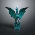 Green Dragon Sculpture With Spread Wings Ornate Base Tentacle Details And Round Mirror Center