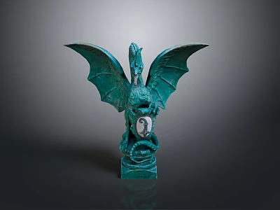 Green Dragon Sculpture With Spread Wings Ornate Base Tentacle Details And Round Mirror Center 3d model