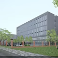 Modern Industrial Factory Building With Glass Curtain Walls Trees And Green Lawn
