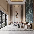 Elegant Modern Living Room Interior With Sofa Coffee Table Large Windows And Decorative Wall Art