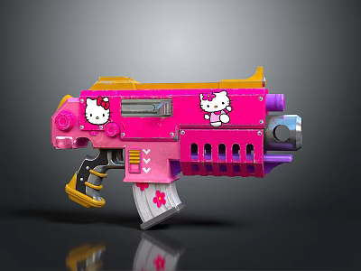 Pink Hello Kitty Themed Gun With Yellow Purple Accents And Cute Design 3d model