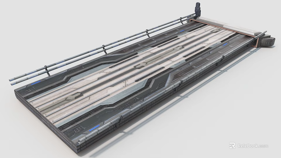 Industrial Equipment Heavy Duty Metal Platform With Railings And Tracks 3d model 