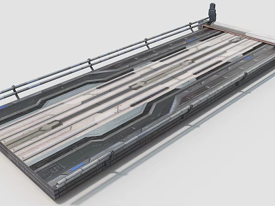 Industrial Equipment Heavy Duty Metal Platform With Railings And Tracks 3d model