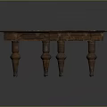 Vintage Wooden Table With Worn Tabletop And White Patches On Carved Wooden Legs
