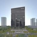 Modern High Rise Hotel Building With Reflective Glass Facade And Urban Greenery