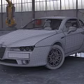 Black Alfa Romeo Coupe Parked in Industrial Warehouse With Glass Roof