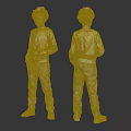 Man in Striped Sweater Jeans and White Shoes Front Back Views Holding Green Stuffed Toy