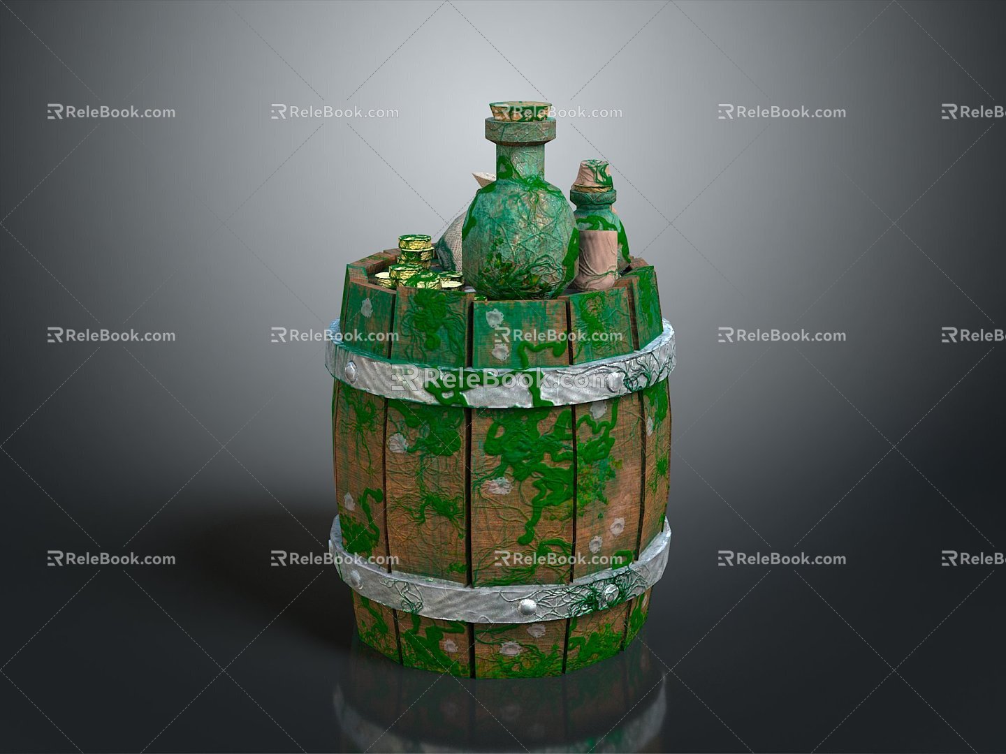 Wooden Barrel Water Barrel Old Wooden Barrel Water Barrel Pot Container Realistic 3d model