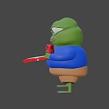 3D Green Frog Game Character Wearing Blue Shirt Brown Shorts Holding Pizza Box Cola
