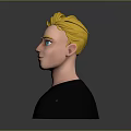3D Model Man With Blonde Hair Blue Eyes And Black Shirt On Gray Background