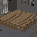 Wooden Double Bed with Low Profile Frame Storage Drawers and Mountain View Window in Bedroom