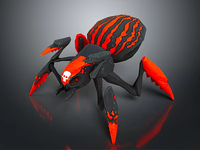 3D Modeled Spider With Black Red Stripes Orange Legs And Skull On Head 3d model