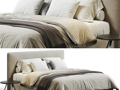 Double Bed Interior With Layered Blankets Multiple Pillows And Minimalist Headboard 3d model
