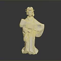 White Traditional Woman Statue In Elegant Attire Holding Decorative Fan And Ornate Hairpiece