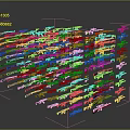 Colorful Firearms Arranged in Wave Pattern With Various Colors Against Gray Background Showing Reflection Effect