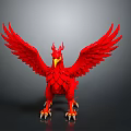 Red Phoenix With Spread Feathery Wings Yellow Beak And Sharp Claws On Dark Background