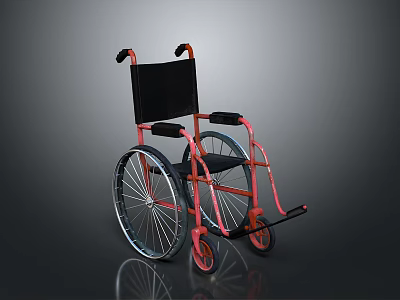 Ergonomic Medical Wheelchair With Red Frame Black Seat Armrests And Durable Wheels 3d model