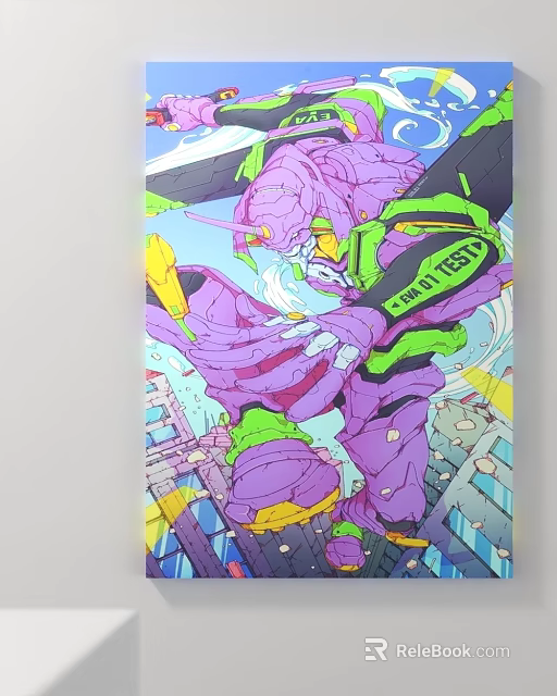 Purple And Green TEST TYPE Mech Standing In Urban City Anime Scene 3d model 