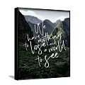 Scenic Mountain Valley Landscape Painting with Green Vegetation Path and Inspirational Quote