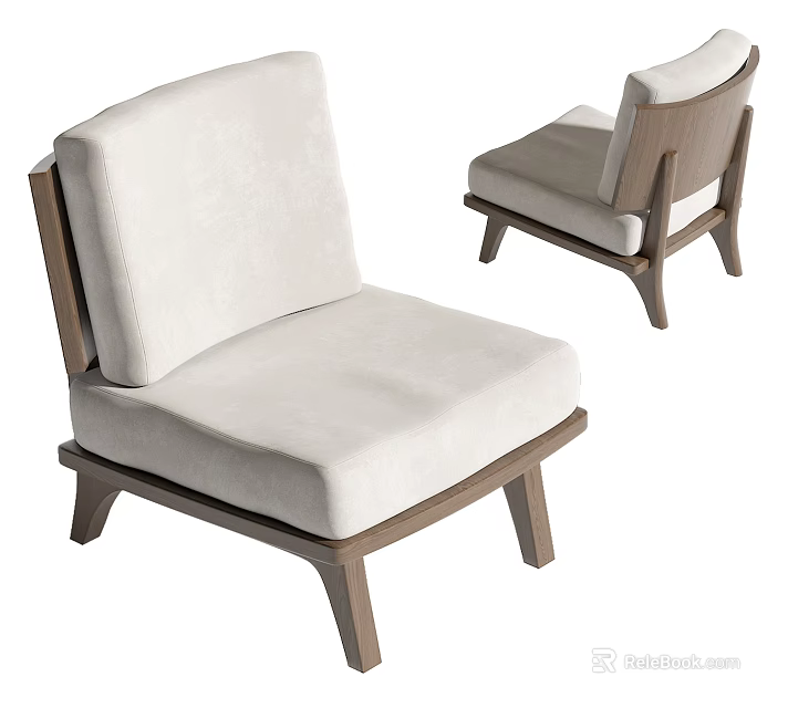 Modern Single Sofa With Light Colored Upholstery And Wooden Frame Design 3d model