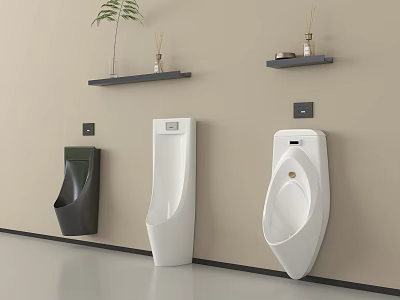 Modern Bathroom Wall Mounted Urinals in Green and White with Decorative Shelves 3d model